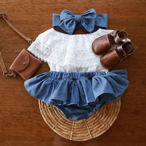 Lace Ruffled Top with Denim Short Dress