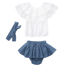 Load image into Gallery viewer, Lace Ruffled Top with Denim Short Dress
