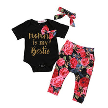 Load image into Gallery viewer, Flower Print Pants Outfit with Headband 3pc Set
