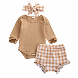 3pc Baby plaid Shorts with Tan Top