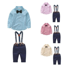 Load image into Gallery viewer, Baby Boy Suspender Set with Button Up Shirt
