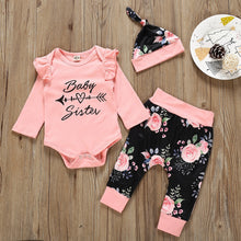 Load image into Gallery viewer, Baby Sister Outfit Pants Set with Hat
