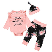 Load image into Gallery viewer, Baby Sister Outfit Pants Set with Hat
