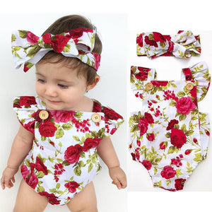 Cute Floral Romper 2pc Romper+Headband 0-24 Months