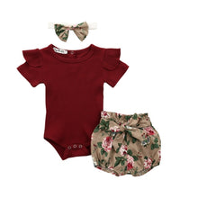 Load image into Gallery viewer, 3 Piece Outfits with bow-tie headband - Various Colors &amp; Styles
