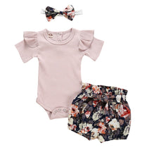 Load image into Gallery viewer, 3 Piece Outfits with bow-tie headband - Various Colors &amp; Styles
