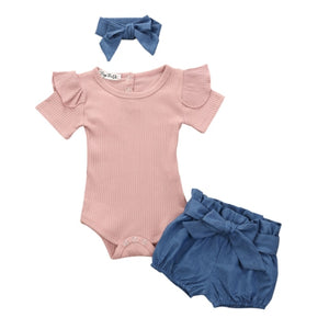 3 Piece Outfits with bow-tie headband - Various Colors & Styles